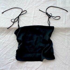 urban outfitters women’s black satin crop tank top with tie straps size medium